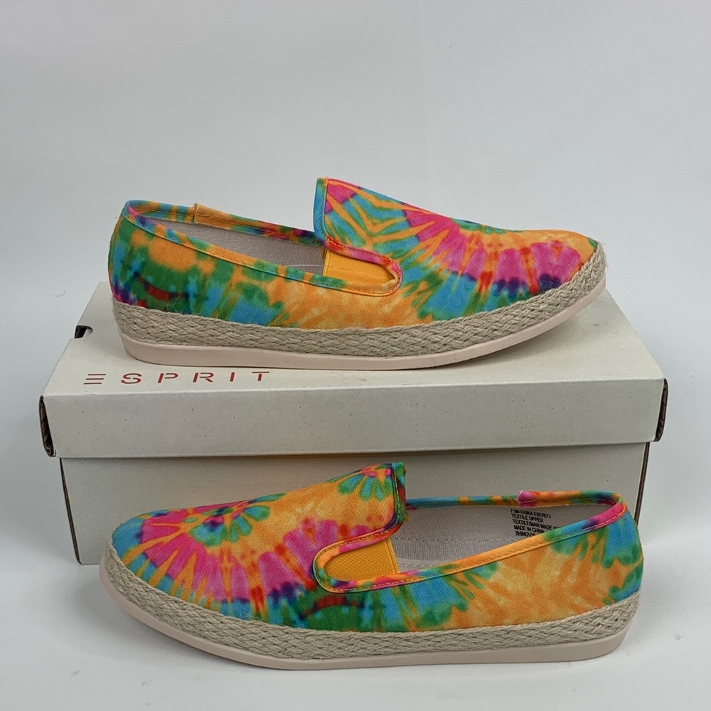 Esprit Erika Colorful Rainbow Tie-Dye Espadrilles shoes flats size 7.5 NEW NWT